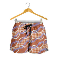 Orange Hawaii Palaka Honohono Pikake Shorts for Women Hawaiian Orchid Lei Polynesian Pattern - Polynesian Pride