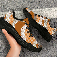Orange Hawaii Tiare and Shell Lei Chunky Sneakers Hawaiian Palaka Luxury Vibes LT14 - Polynesian Pride