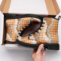 Orange Hawaii Tiare and Shell Lei Leather Boots Hawaiian Palaka Luxury Vibes LT14 - Polynesian Pride