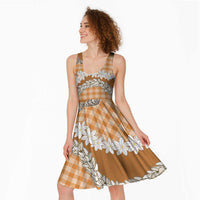 Orange Hawaii Tiare and Shell Lei Midi Dress Hawaiian Palaka Luxury Vibes LT14 - Polynesian Pride