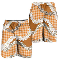 Orange Hawaii Tiare and Shell Lei Shorts for Men Hawaiian Palaka Luxury Vibes - Polynesian Pride