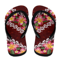 Oxblood Polynesia Flip Flops Plumeria Hibiscus Tropical Vibes - Polynesian Pride