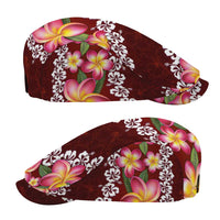 Oxblood Polynesia Jeff Hat Plumeria With Hibiscus Pattern Tropical Vibes - Polynesian Pride