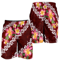 Oxblood Polynesia Shorts for Men Plumeria With Hibiscus Pattern Tropical Vibes - Polynesian Pride