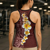 Oxblood Tropical Plumeria Galaxy Polynesian Art Hollow Tank Top - Polynesian Pride