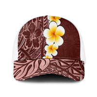 Oxblood Tropical Plumeria With Galaxy Polynesian Art Mesh Trucker Cap - Polynesian Pride