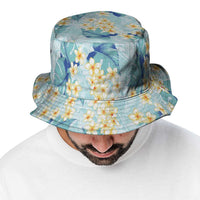 Pastel Cyan Tropical Hawaii Bucket Hat Seamless Monstera Plumeria Hawaiian Pattern - Polynesian Pride