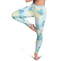 Pastel Cyan Tropical Hawaii Leggings Seamless Monstera Plumeria Hawaiian Pattern - Polynesian Pride