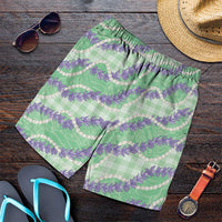 Pastel Green Hawaii Palaka Honohono Pikake Shorts for Men Hawaiian Orchid Lei Polynesian Pattern LT14 Pastel Green - Polynesian Pride