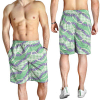 Pastel Green Hawaii Palaka Honohono Pikake Shorts for Men Hawaiian Orchid Lei Polynesian Pattern LT14 - Polynesian Pride
