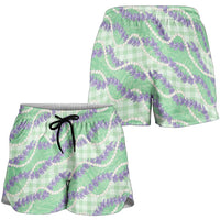 Pastel Green Hawaii Palaka Honohono Pikake Shorts for Women Hawaiian Orchid Lei Polynesian Pattern - Polynesian Pride
