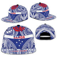 Personalised Toa Samoa Rugby Spirit Snapback Cap Blue Samoan Tribal Pattern - Polynesian Pride
