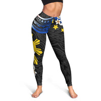Philippines Tribal Leggings Mix Plumeria - Flag Colors