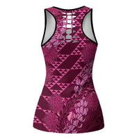 Pink Aloha Hawaii Hollow Tank Top Hawaiian Kakau Ohia Lehua Lei - Polynesian Pride