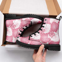 Pink Aloha Hawaii Leather Boots Monstera Hibiscus Plumeria Seamless Vibes - Polynesian Pride