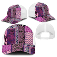 Pink Aotearoa Kowhaiwhai Pattern Baseball Net Cap NZ Maori Quilt Style - Polynesian Pride