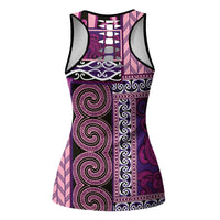 Pink Aotearoa Kowhaiwhai Pattern Hollow Tank Top NZ Maori Quilt Style - Polynesian Pride