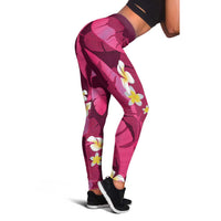 Pink Banana Leaf Hawaii Leggings Lau Maia Plumeria Tropical Summer Vibes