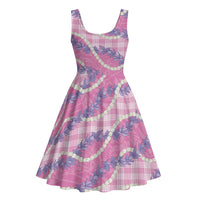 Pink Hawaii Palaka Honohono Pikake Midi Dress Hawaiian Orchid Lei Polynesian Pattern - Polynesian Pride