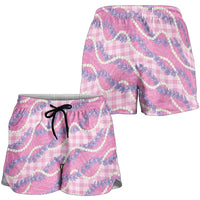 Pink Hawaii Palaka Honohono Pikake Shorts for Women Hawaiian Orchid Lei Polynesian Pattern - Polynesian Pride