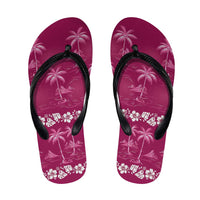 Pink Hawaii Palm Tree Hibiscus Flip Flops Fantasy Summer Vibe LT01 Pink - Polynesian Pride