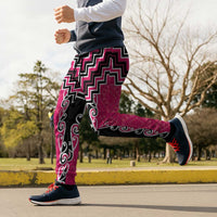 Pink Niho Taniwha Mix Poutama Jogger Pants Unique Taniko Aotearoa - Polynesian Pride