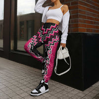 Pink Niho Taniwha Mix Poutama Jogger Pants Unique Taniko Aotearoa - Polynesian Pride