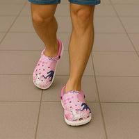 Pink Palaka Crane and Flowers Clogs Shoes Japan Heritage Spirit - Polynesian Pride