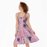 Pink Palaka Crane and Flowers Midi Dress Japan Heritage Spirit LT9 - Polynesian Pride