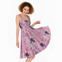 Pink Palaka Crane and Flowers Midi Dress Japan Heritage Spirit LT9 - Polynesian Pride