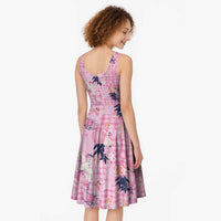 Pink Palaka Crane and Flowers Midi Dress Japan Heritage Spirit LT9 - Polynesian Pride