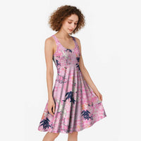 Pink Palaka Crane and Flowers Midi Dress Japan Heritage Spirit LT9 - Polynesian Pride