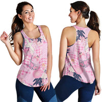 Pink Palaka Crane and Flowers Women Racerback Tank Japan Heritage Spirit - Polynesian Pride