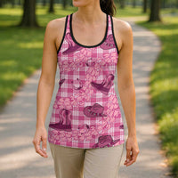 Pink Palaka Hawaii Cowboy Hollow Tank Top Puakenikeni Lei Paniolo Papale Seamless Vibes - Polynesian Pride
