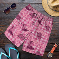 Pink Palaka Hawaii Cowboy Shorts for Men Puakenikeni Lei Paniolo Papale Seamless Vibes - Polynesian Pride