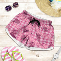 Pink Palaka Hawaii Cowboy Shorts for Women Puakenikeni Lei Paniolo Papale Seamless Vibes - Polynesian Pride