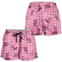Pink Palaka Hawaii Cowboy Shorts for Women Puakenikeni Lei Paniolo Papale Seamless Vibes - Polynesian Pride