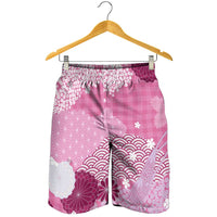 Pink Palaka Japanese Traditional Shorts for Men Asanoha Seigaiha Sakura Motif - Polynesian Pride