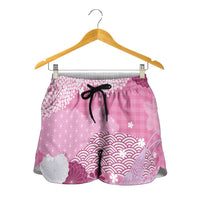 Pink Palaka Japanese Traditional Shorts for Women Asanoha Seigaiha Sakura Motif - Polynesian Pride