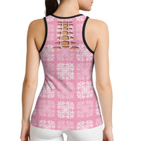 Pink Palaka Quilt Hawaii Hollow Tank Top Traditional Hawaii-plaid Pattern - Polynesian Pride
