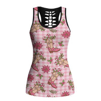 Pink Paniolo Palaka Hawaiian Cowgirl Christmas Hollow Tank Top - Polynesian Pride
