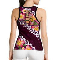 Pink Polynesia Hollow Tank Top Plumeria With Hibiscus Pattern Tropical Vibes - Polynesian Pride