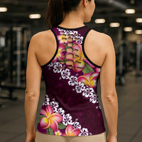 Pink Polynesia Hollow Tank Top Plumeria With Hibiscus Pattern Tropical Vibes - Polynesian Pride