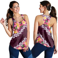 Pink Polynesia Women Racerback Tank Plumeria With Hibiscus Pattern Tropical Vibes - Polynesian Pride