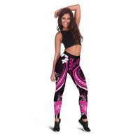 Pink Polynesian Pattern With Tropical Flowers Leggings - Polynesian Pride