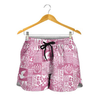 Pink Tonga Kilisimasi Fiefia Shorts for Women Pacific Patchwork Xmas Vibes - Polynesian Pride