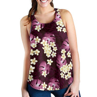 Pink Tropical Hawaii Women Racerback Tank Seamless Monstera Plumeria Hawaiian Pattern - Polynesian Pride