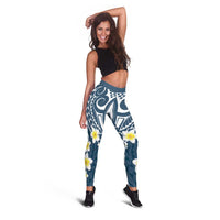 Plumeria With Blue Polynesian Tattoo Pattern Leggings - Polynesian Pride