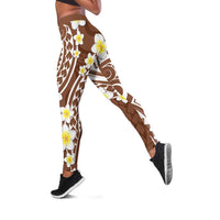 Plumeria With Brown Polynesian Tattoo Pattern Leggings - Polynesian Pride