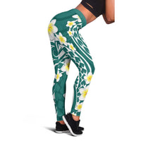 Plumeria With Teal Polynesian Tattoo Pattern Leggings - Polynesian Pride